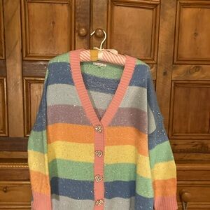 OLIVIA RUBIN Pastel Striped Cardigan with Heart Buttons